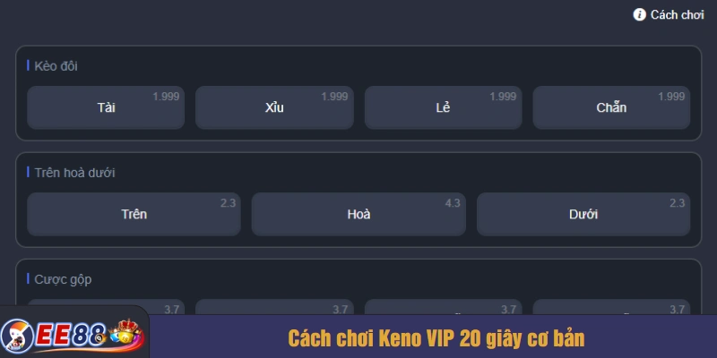 Cách chơi Keno VIP 20 giây cơ bản