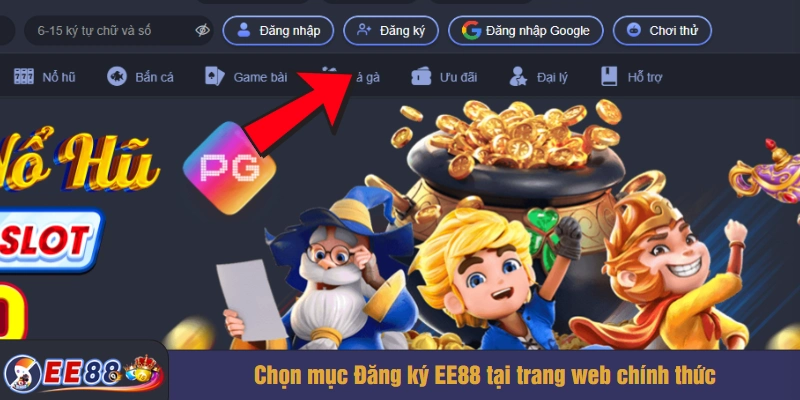 Chọn mục Đăng ký EE88 tại trang web chính thức