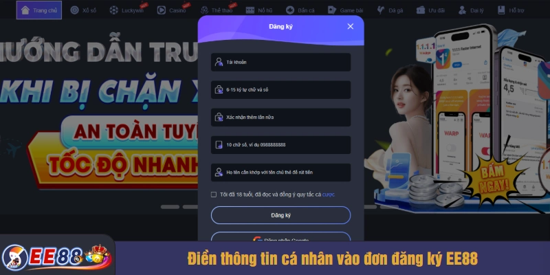 Điền thông tin cá nhân vào đơn đăng ký EE88