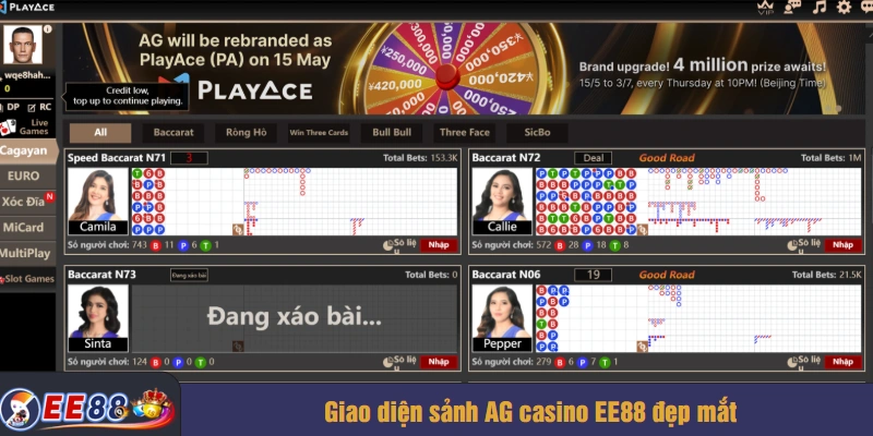 Giao diện sảnh AG casino EE88 đẹp mắt