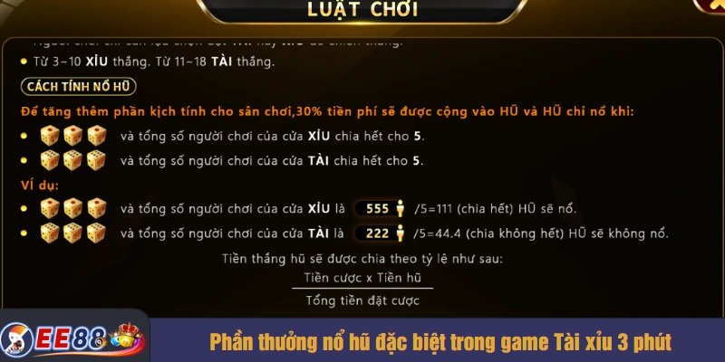 Phần thưởng nổ hũ đặc biệt trong game Tài xỉu 3 phút