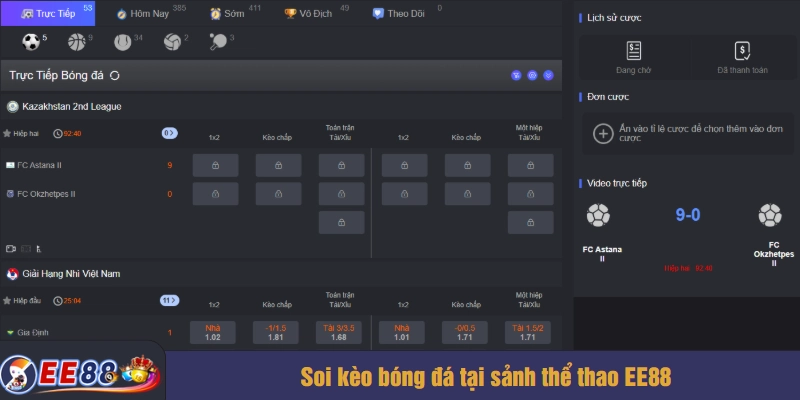 Soi kèo bóng đá tại sảnh thể thao EE88