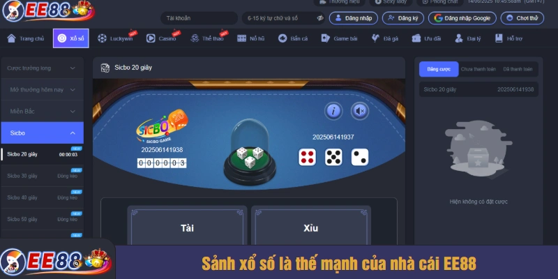 Sảnh xổ số là thế mạnh của nhà cái EE88